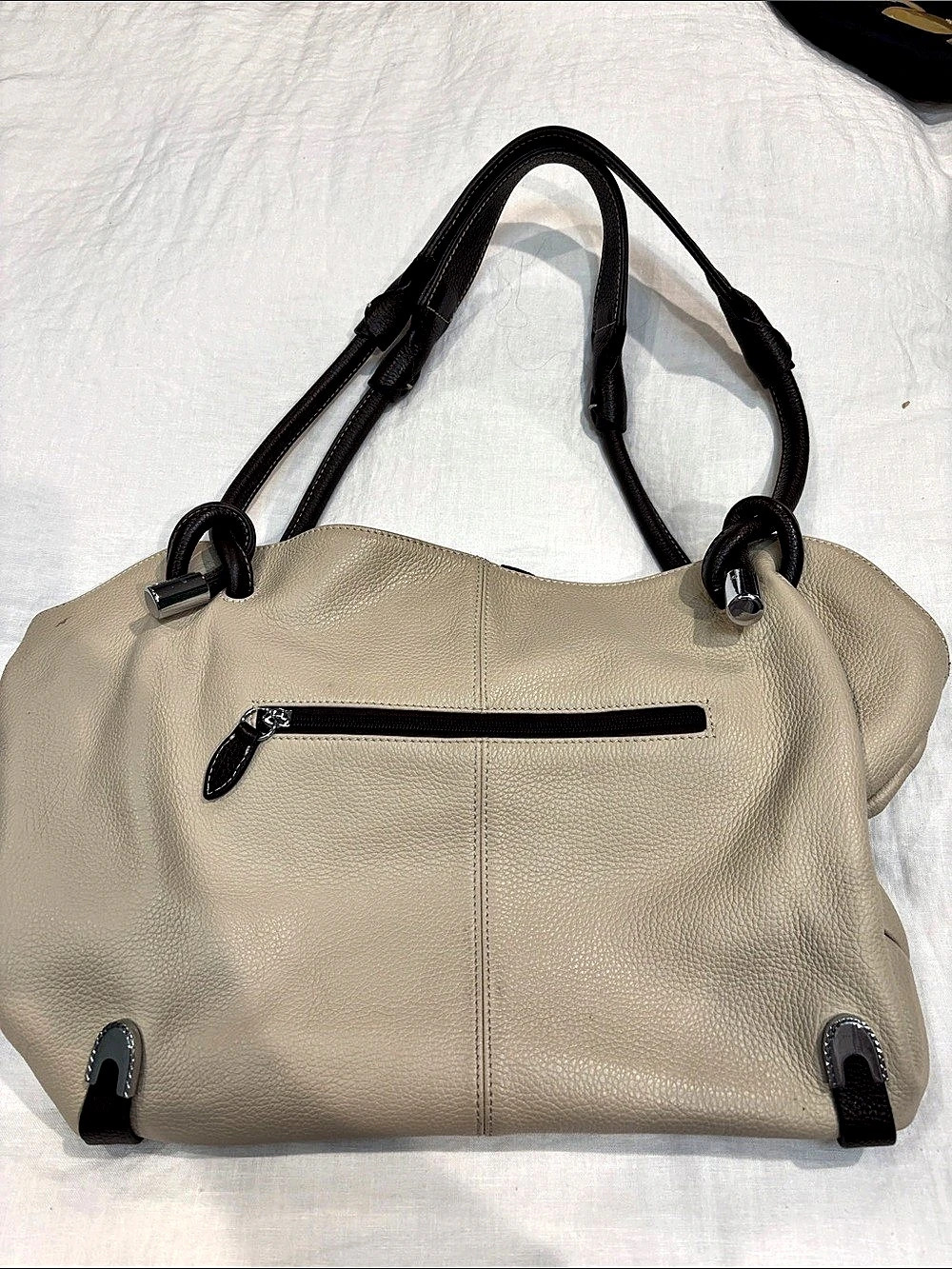 Genuine Lrather Italian Beige Tote Bag
